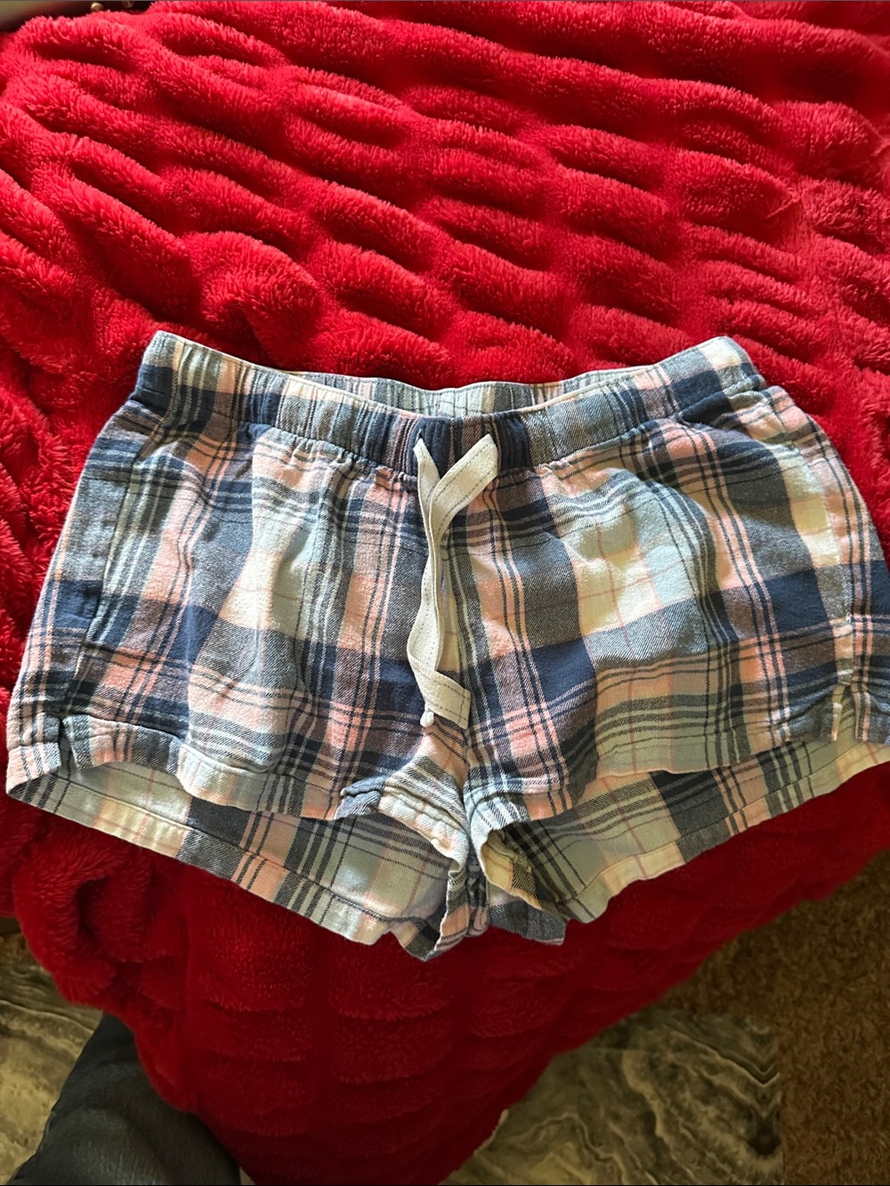 Old Navy Pink and blue flannel Plaid Pajama Shorts